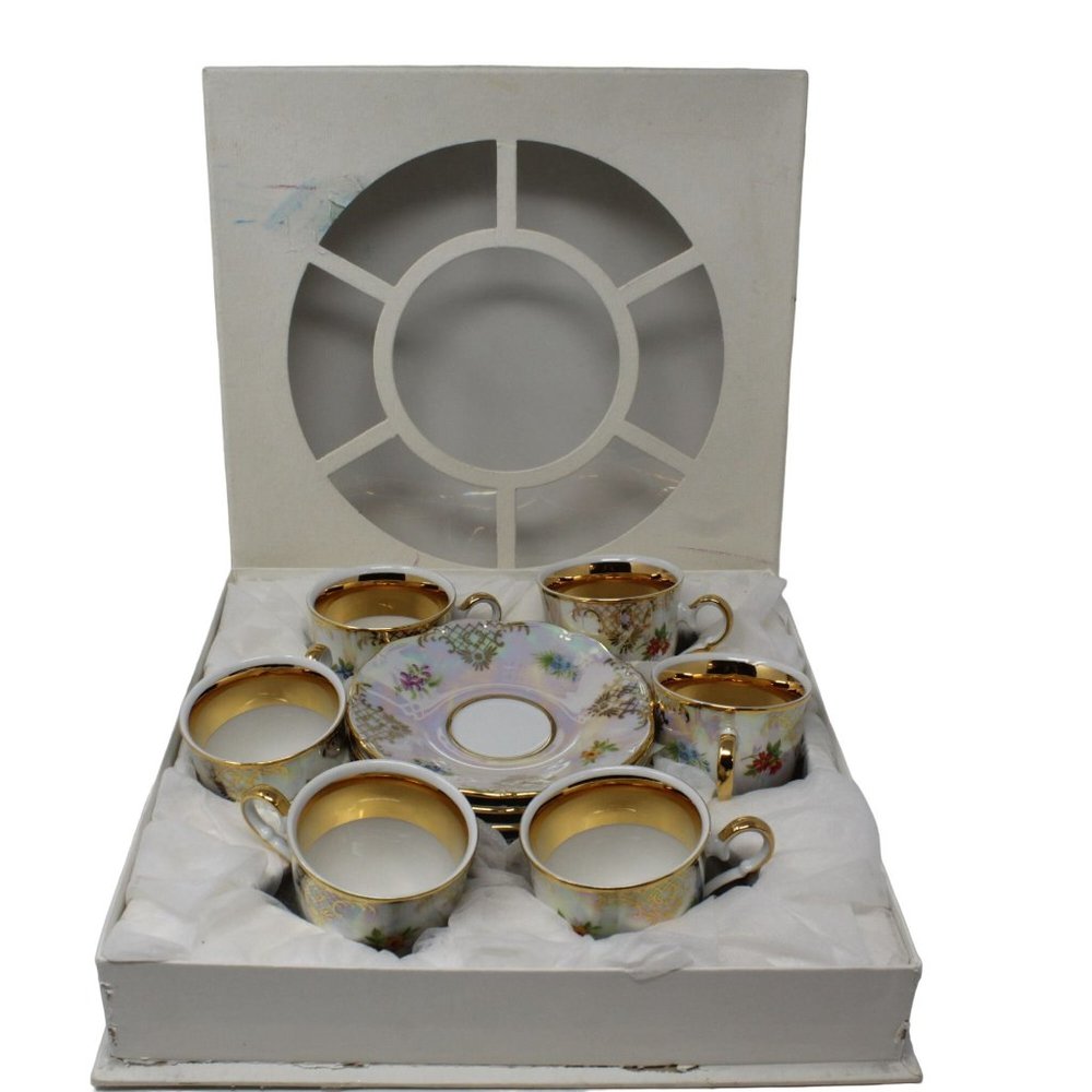 Moritz Zdekauer Czech Republic Iridescent Porcelain Tea Cup And Saucer 12PC Set - Picture 9 of 12